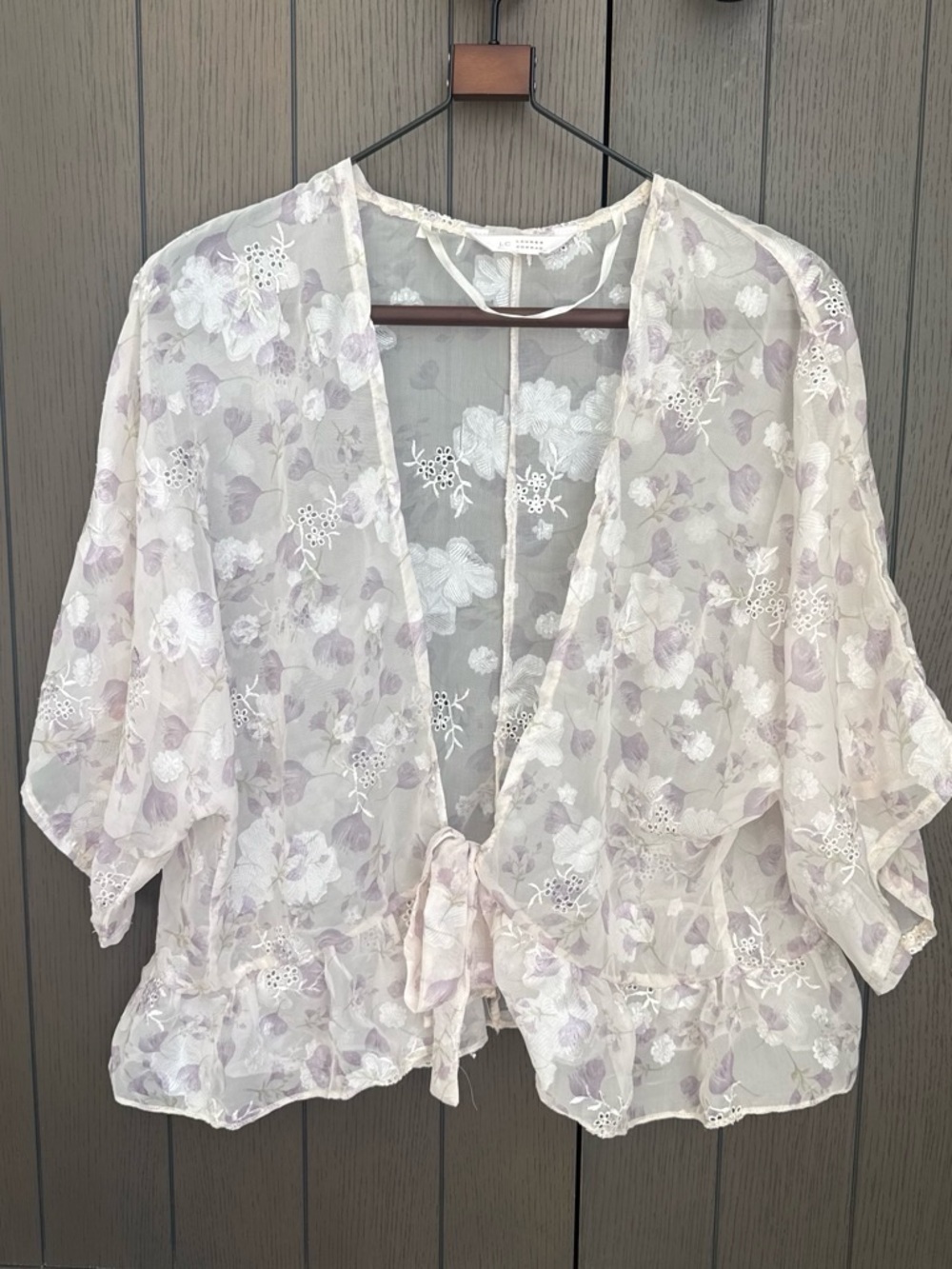 LC Lauren Conrad Sheer Lavender Floral Tie-Front Kimono